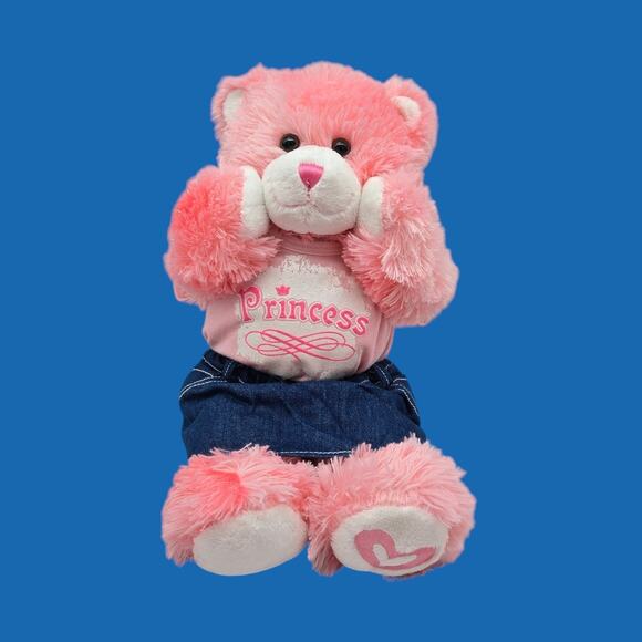 Shaggy Pink Stuffed 15" Teddy Magnetic Paws Build-A-Bear Plush Embroidered Heart - Picture 4 of 14